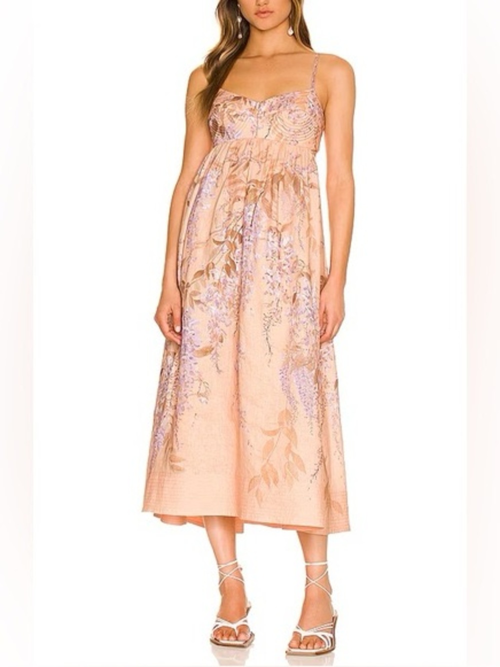Zimmermann Peach and Lilac Floral Midi Dress